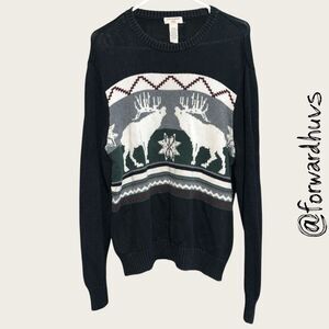 1990s Dockers Men’s Fair Isle Moose Sweater – 100% Cotton, Winter Motif
